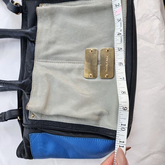 SEE BY CHLOE Nellie Navy Light Blue Gray Leather Handbag Crossbody Trapezoid - Picture 8 of 9